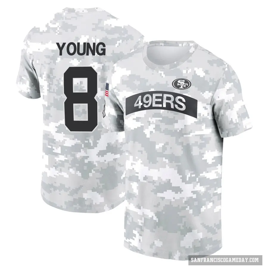 Men's ＃8 Steve Young San Francisco 49ers Camo Arctic 2024 Salute to Service Performance T-Shirt