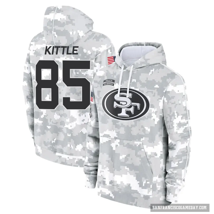 Men's ＃85 George Kittle San Francisco 49ers Arctic Camo 2024 Salute to Service Club Fleece Pullover Hoodie