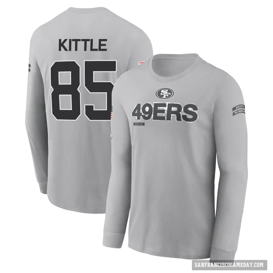 Men's ＃85 George Kittle San Francisco 49ers Gray 2024 Salute to Service Long Sleeve T-Shirt