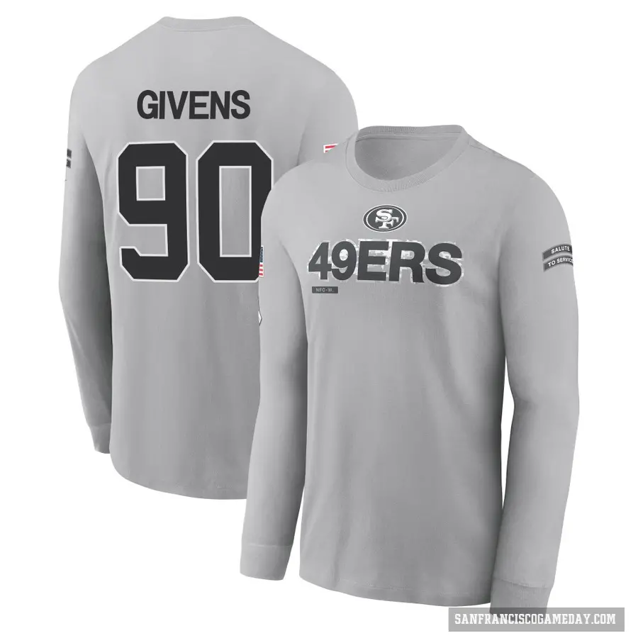 Men's ＃90 Kevin Givens San Francisco 49ers Gray 2024 Salute to Service Long Sleeve T-Shirt