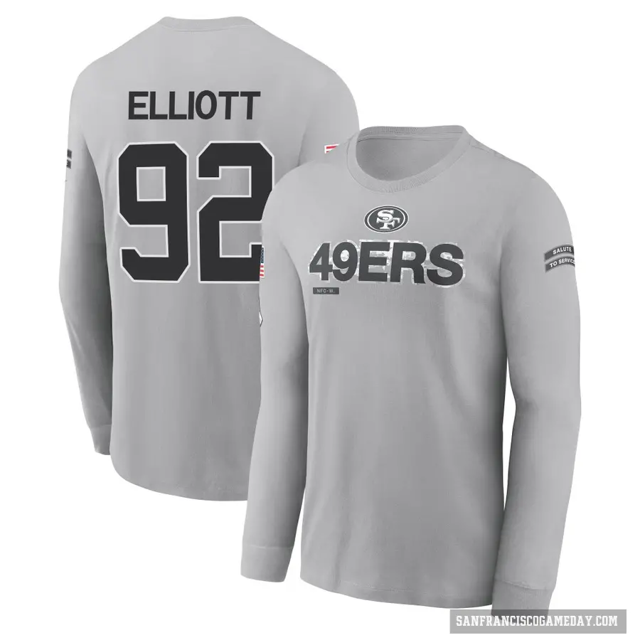 Men's ＃92 Jordan Elliott San Francisco 49ers Gray 2024 Salute to Service Long Sleeve T-Shirt