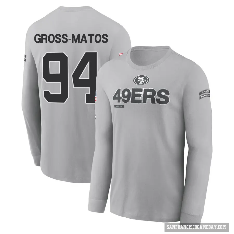 Men's ＃94 Yetur Gross-Matos San Francisco 49ers Gray 2024 Salute to Service Long Sleeve T-Shirt