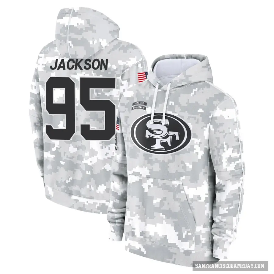 Men's ＃95 Drake Jackson San Francisco 49ers Arctic Camo 2024 Salute to Service Club Fleece Pullover Hoodie
