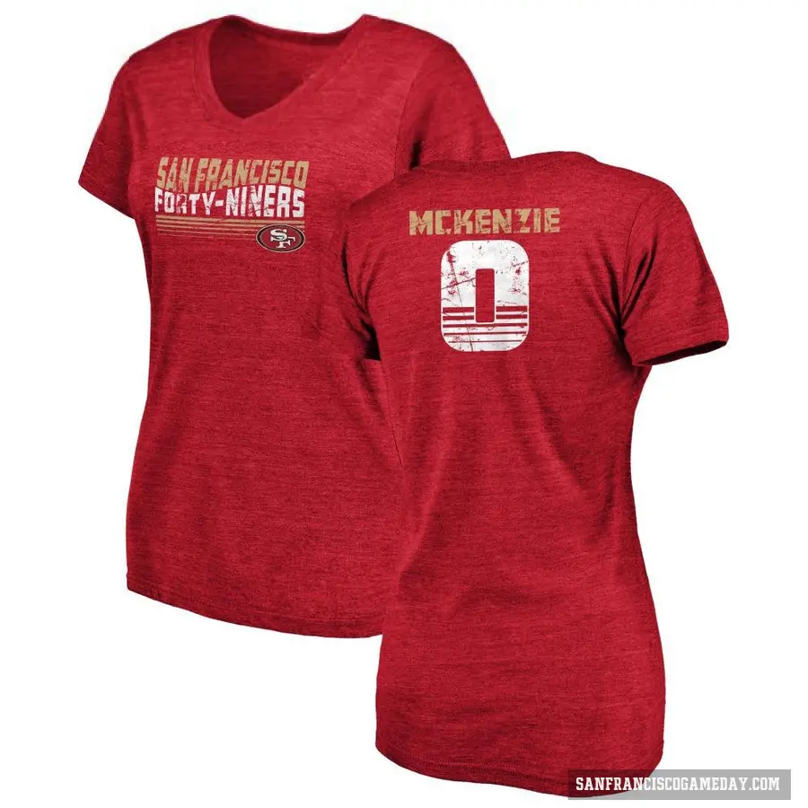 Women's ＃0 Jalen McKenzie San Francisco 49ers Red Retro V-Neck T-Shirt