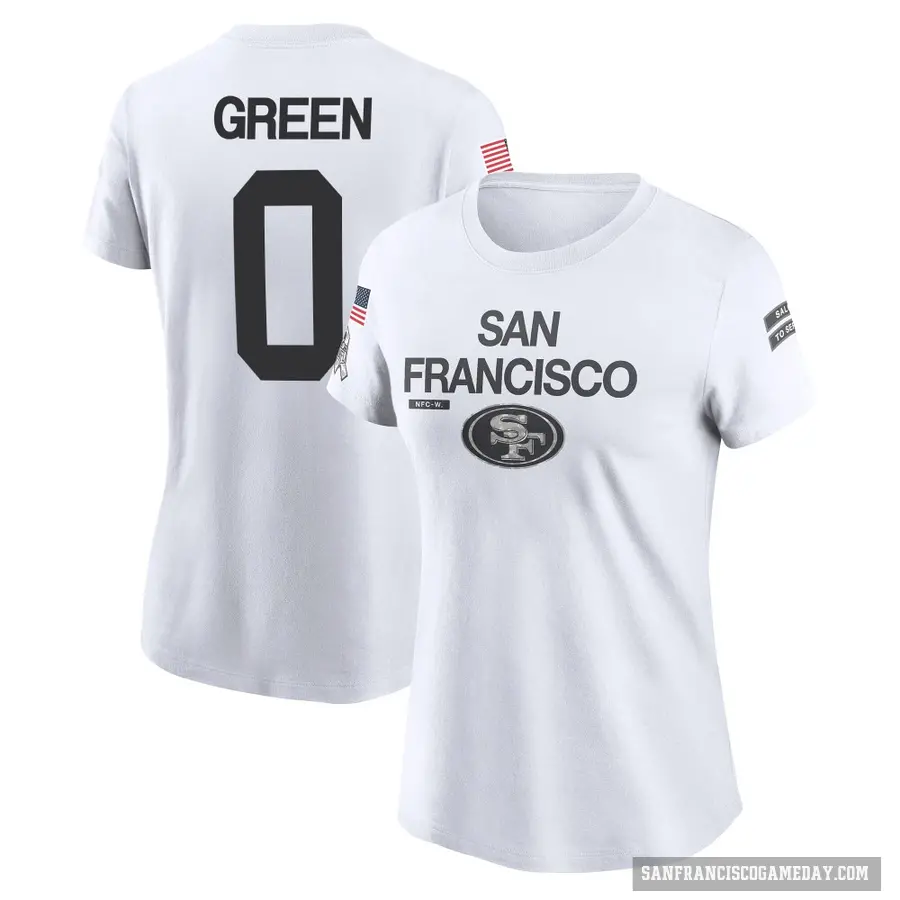 Women's ＃0 Renardo Green San Francisco 49ers White 2024 Salute to Service Performance T-Shirt