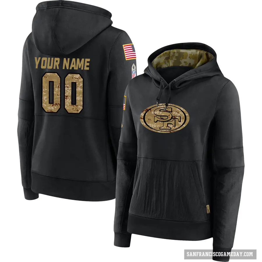 Women's ＃00 Custom San Francisco 49ers Black 2020 Salute to Service Sideline Performance Pullover Hoodie