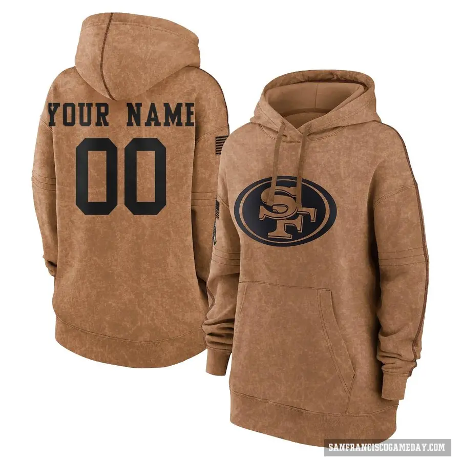 Women's ＃00 Custom San Francisco 49ers Brown 2023 Salute To Service Pullover Hoodie