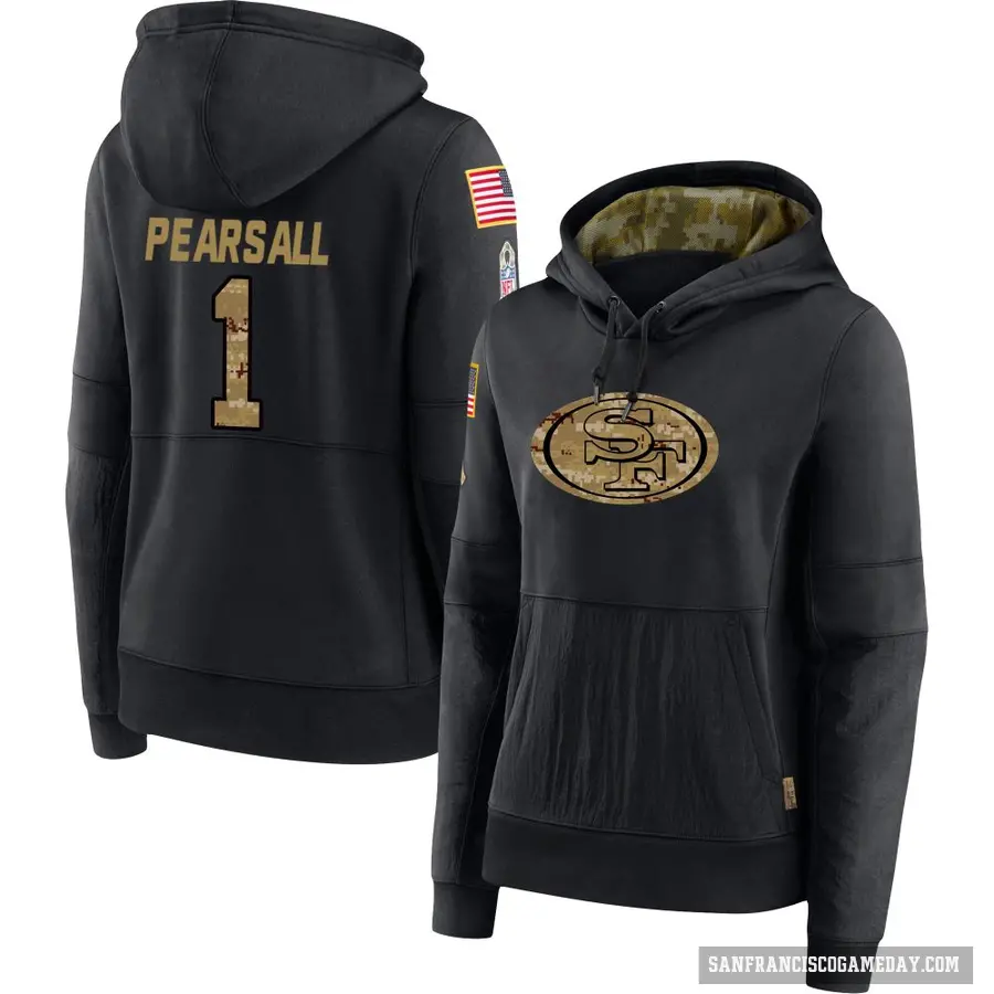 Women's ＃1 Ricky Pearsall San Francisco 49ers Black 2020 Salute to Service Sideline Performance Pullover Hoodie