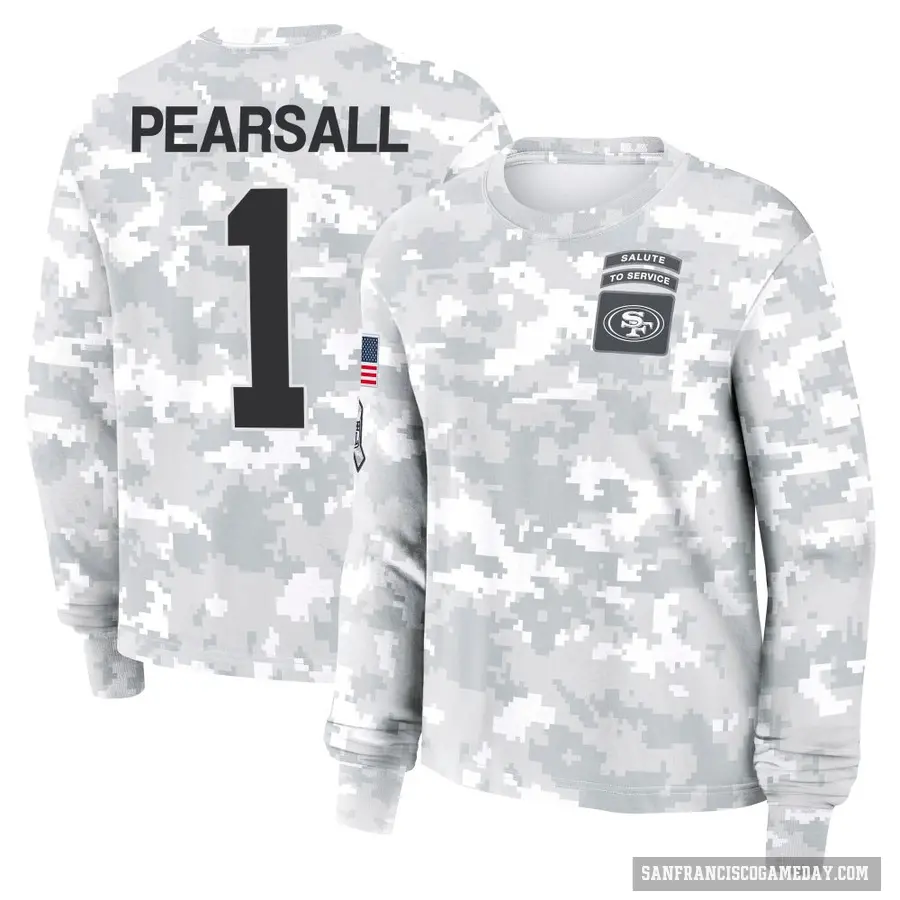 Women's ＃1 Ricky Pearsall San Francisco 49ers Camo Arctic 2024 Salute to Service Long Sleeve T-Shirt