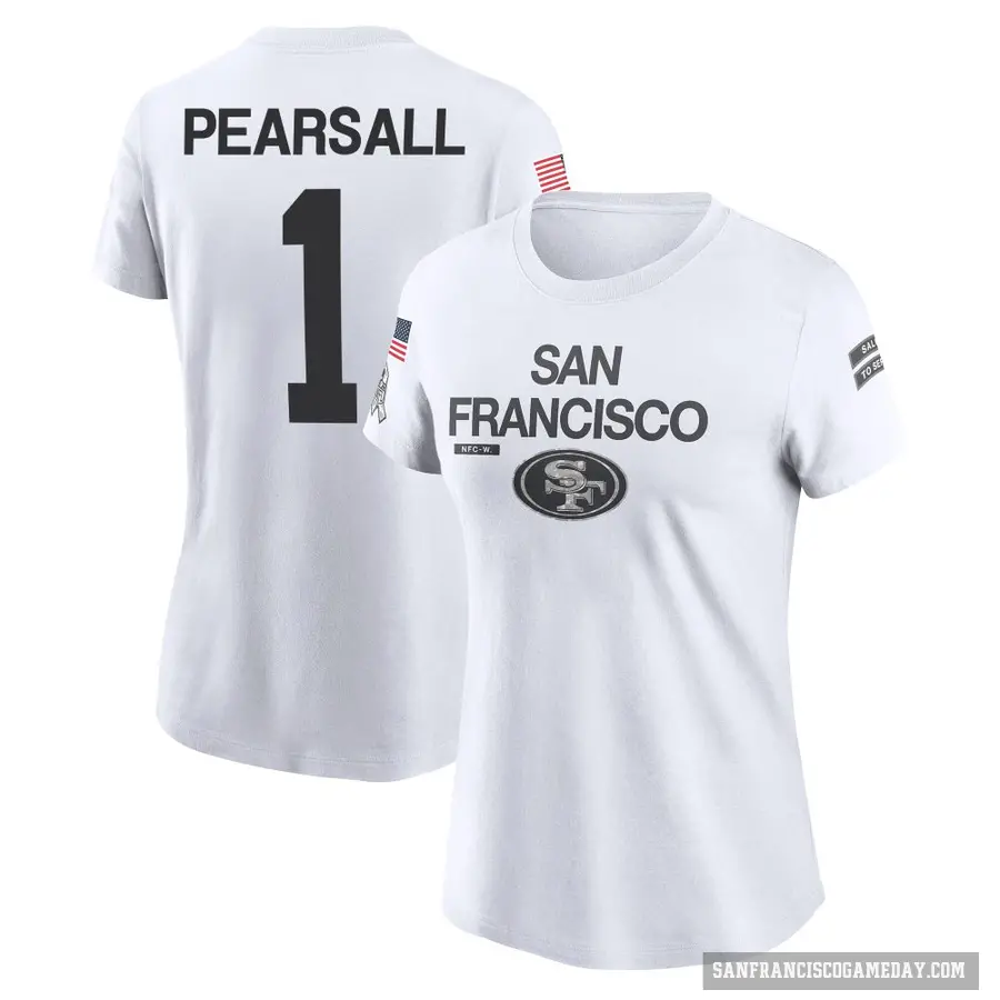 Women's ＃1 Ricky Pearsall San Francisco 49ers White 2024 Salute to Service Performance T-Shirt