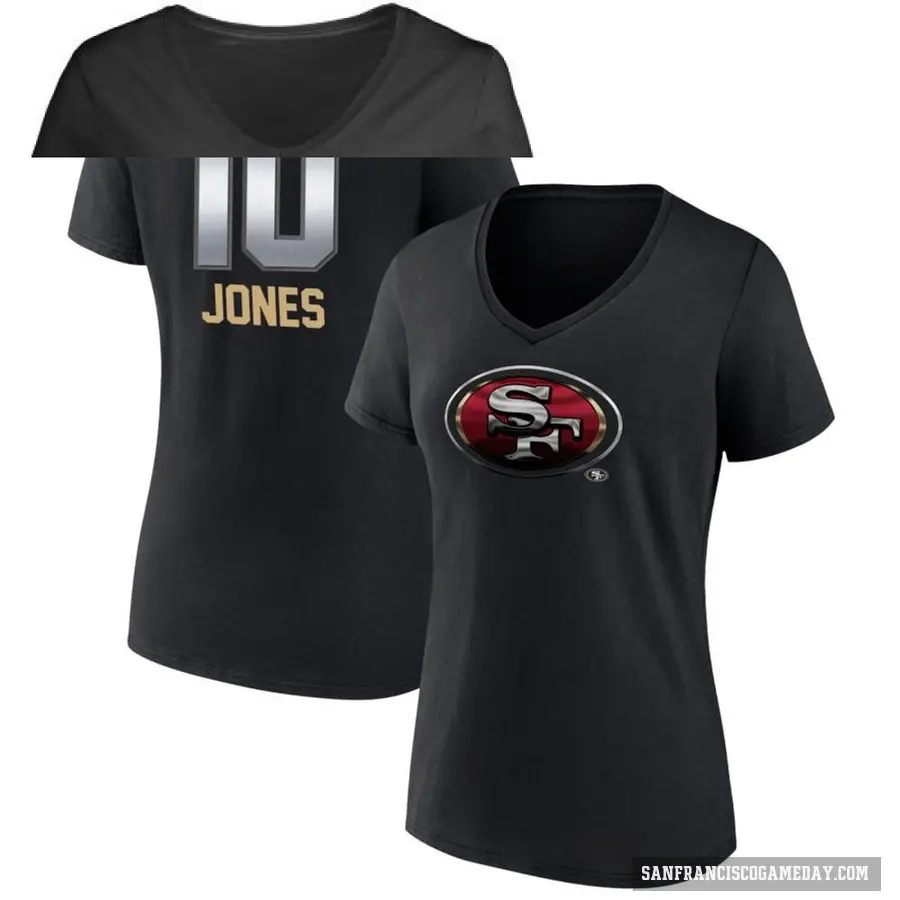 Women's ＃10 Mac Jones San Francisco 49ers Black Midnight Mascot T-Shirt