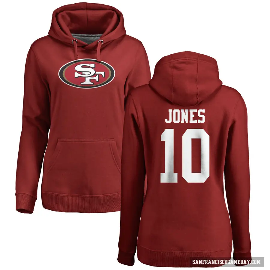 Women's ＃10 Mac Jones San Francisco 49ers Red Pro Line Logo Pullover Hoodie