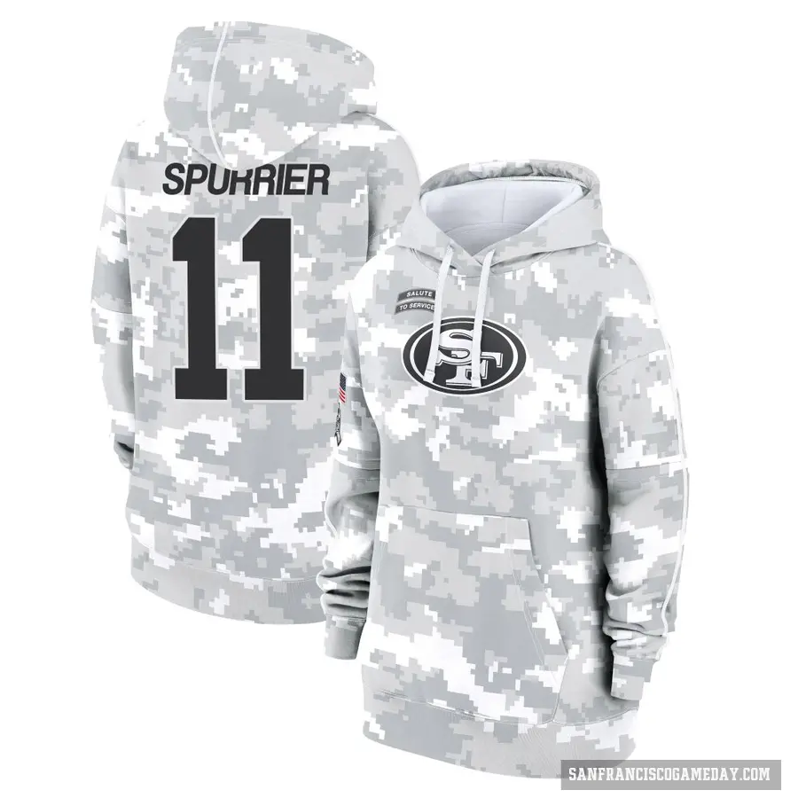 Women's ＃11 Steve Spurrier San Francisco 49ers Arctic Camo 2024 Salute to Service Club Fleece Pullover Hoodie