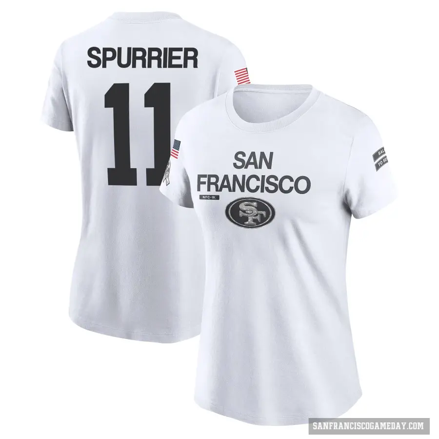 Women's ＃11 Steve Spurrier San Francisco 49ers White 2024 Salute to Service Performance T-Shirt