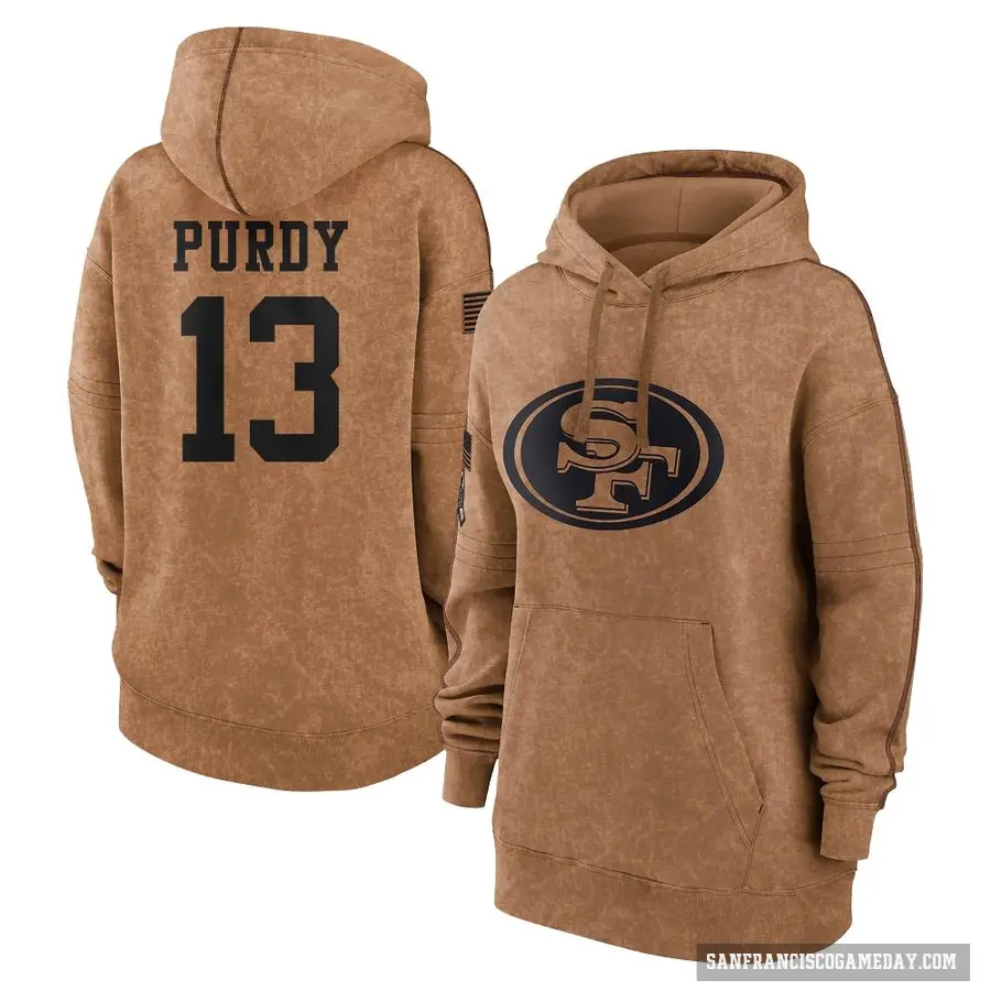 Women's ＃13 Brock Purdy San Francisco 49ers Brown 2023 Salute To Service Pullover Hoodie