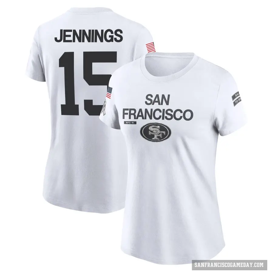 Women's ＃15 Jauan Jennings San Francisco 49ers White 2024 Salute to Service Performance T-Shirt