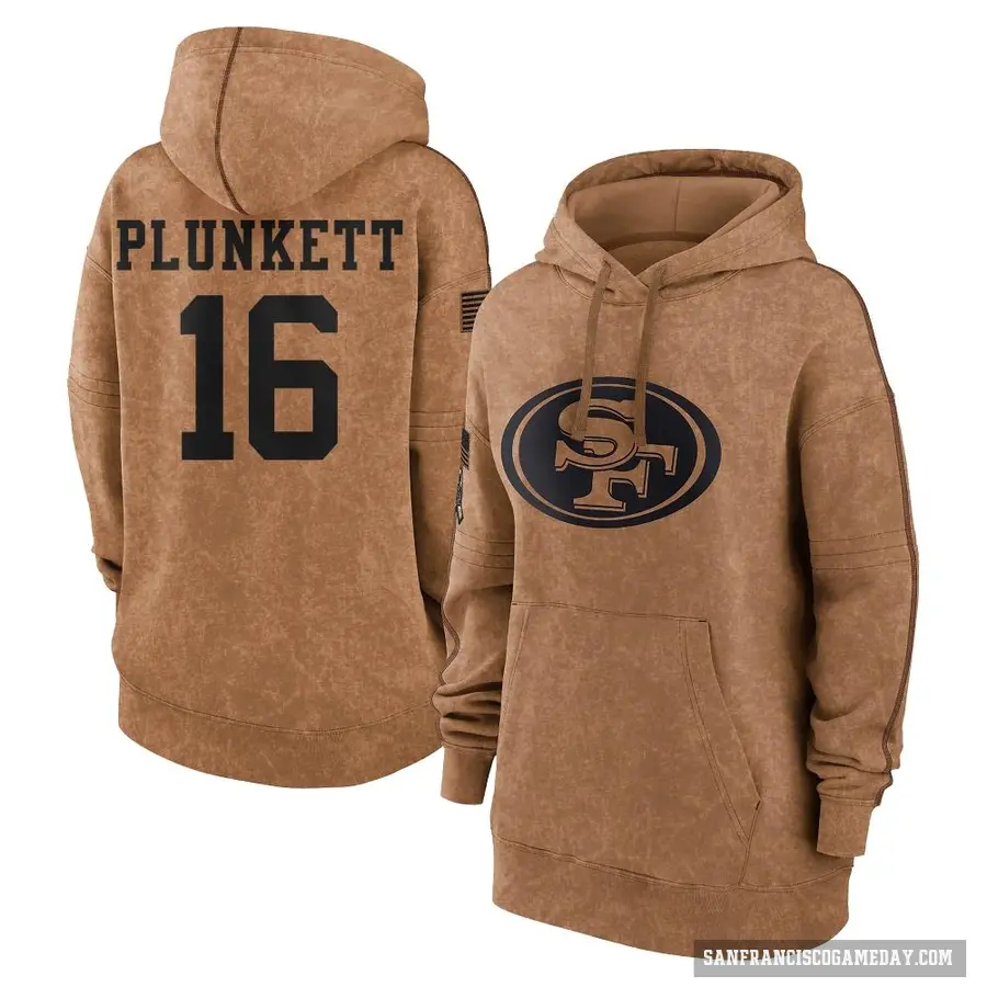 Women's ＃16 Jim Plunkett San Francisco 49ers Brown 2023 Salute To Service Pullover Hoodie
