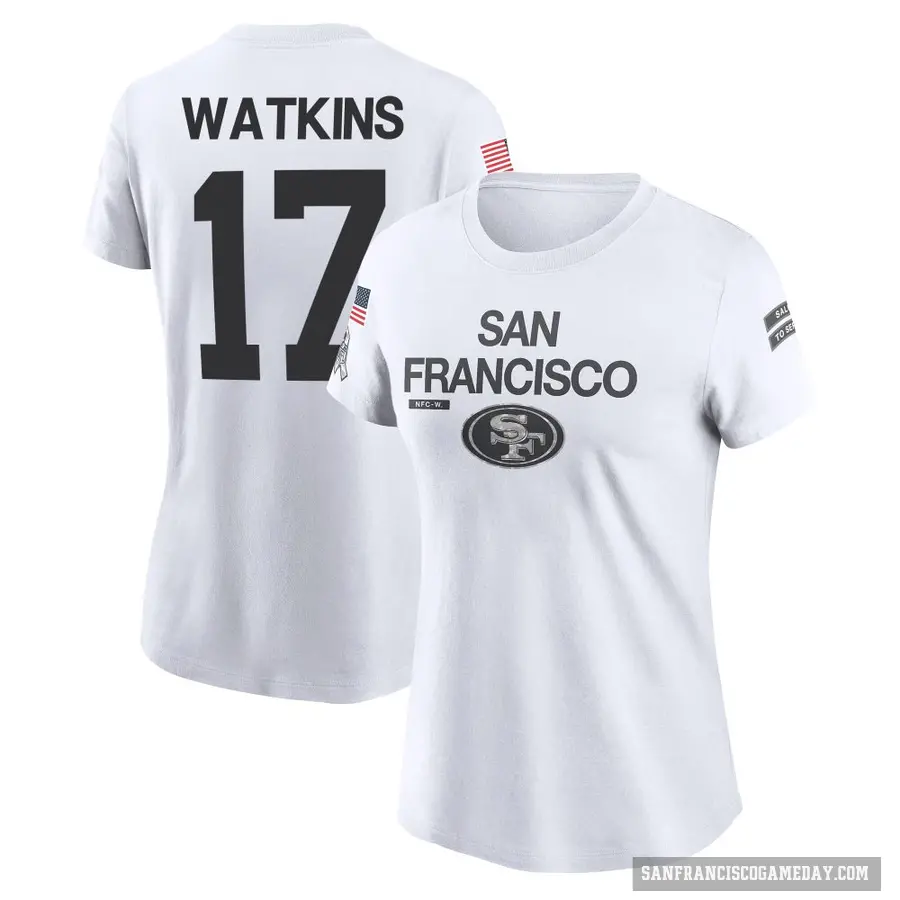 Women's ＃17 Jordan Watkins San Francisco 49ers White 2024 Salute to Service Performance T-Shirt