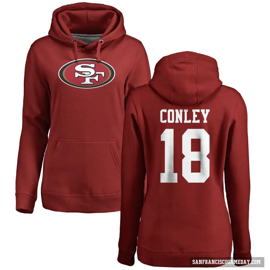 Women's ＃18 Chris Conley San Francisco 49ers Red Pro Line Logo Pullover Hoodie