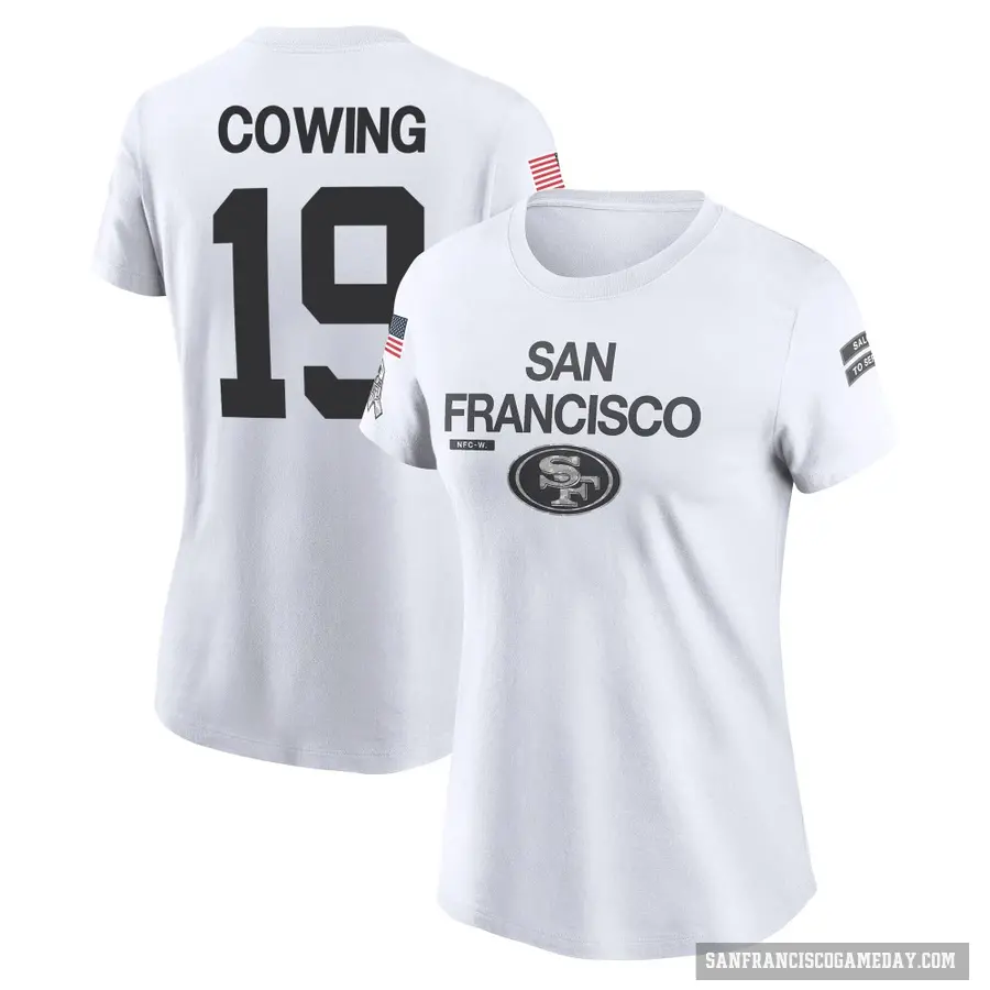 Women's ＃19 Jacob Cowing San Francisco 49ers White 2024 Salute to Service Performance T-Shirt