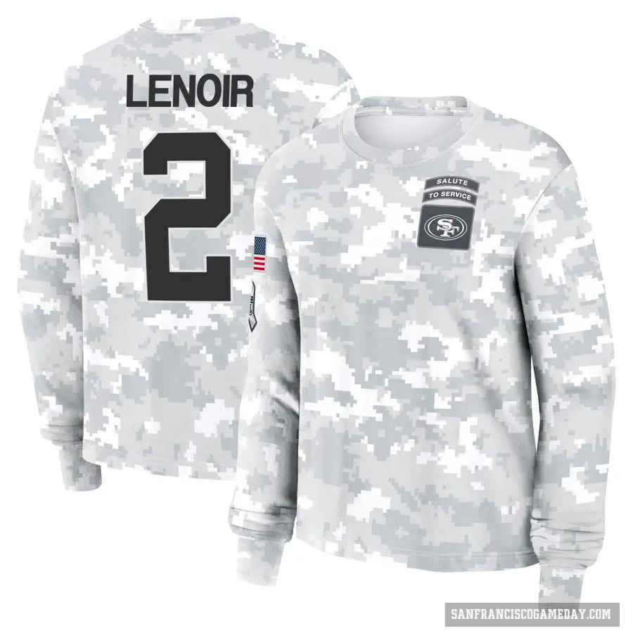 Women's ＃2 Deommodore Lenoir San Francisco 49ers Camo Arctic 2024 Salute to Service Long Sleeve T-Shirt