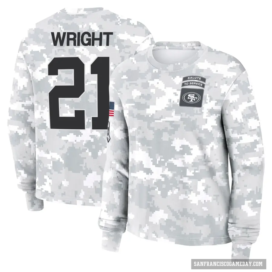 Women's ＃21 Eric Wright San Francisco 49ers Camo Arctic 2024 Salute to Service Long Sleeve T-Shirt