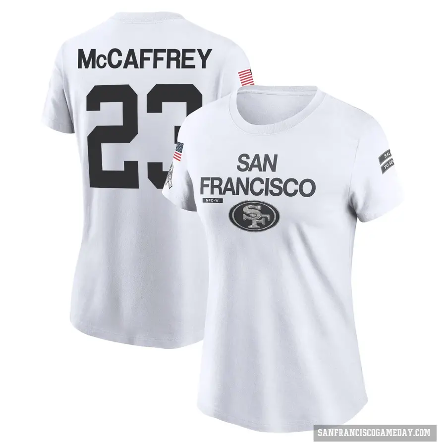 Women's ＃23 Christian McCaffrey San Francisco 49ers White 2024 Salute to Service Performance T-Shirt