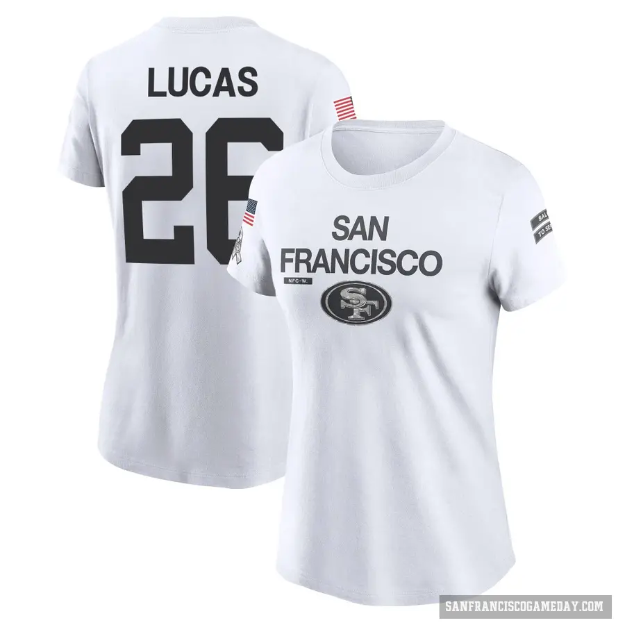 Women's ＃26 Chase Lucas San Francisco 49ers White 2024 Salute to Service Performance T-Shirt