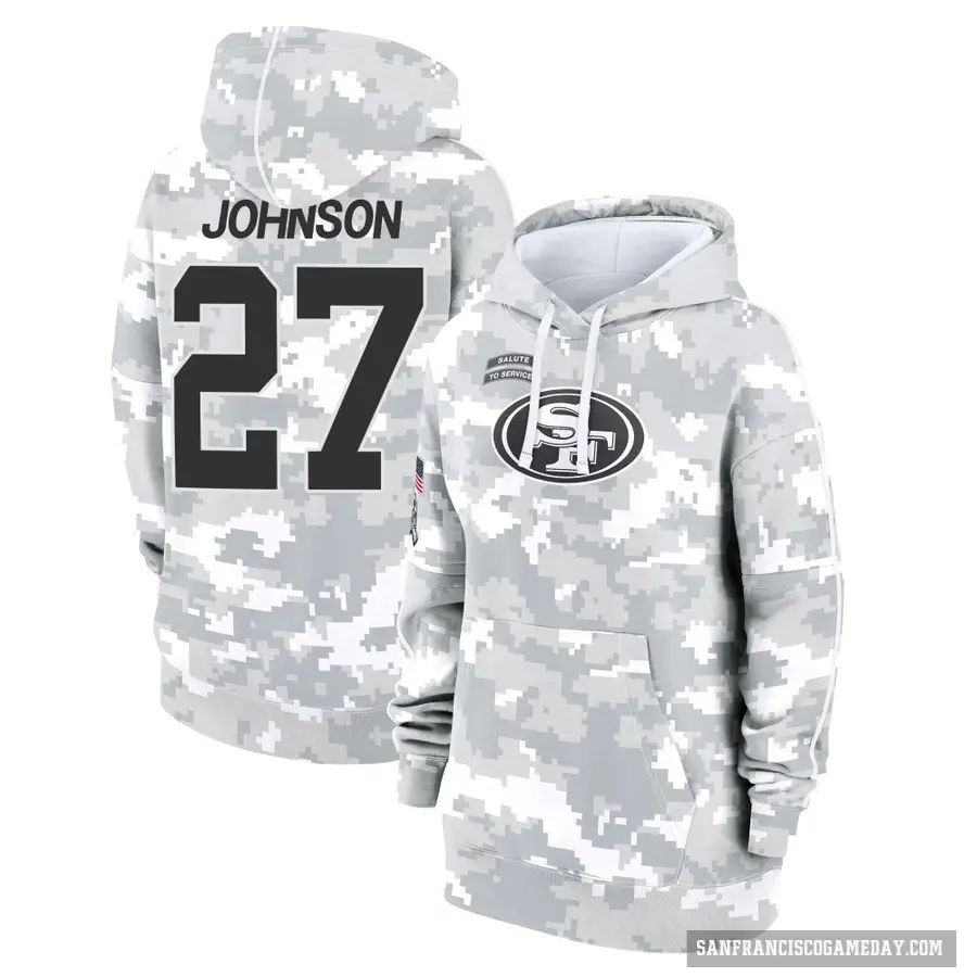 Women's ＃27 Dontae Johnson San Francisco 49ers Arctic Camo 2024 Salute to Service Club Fleece Pullover Hoodie