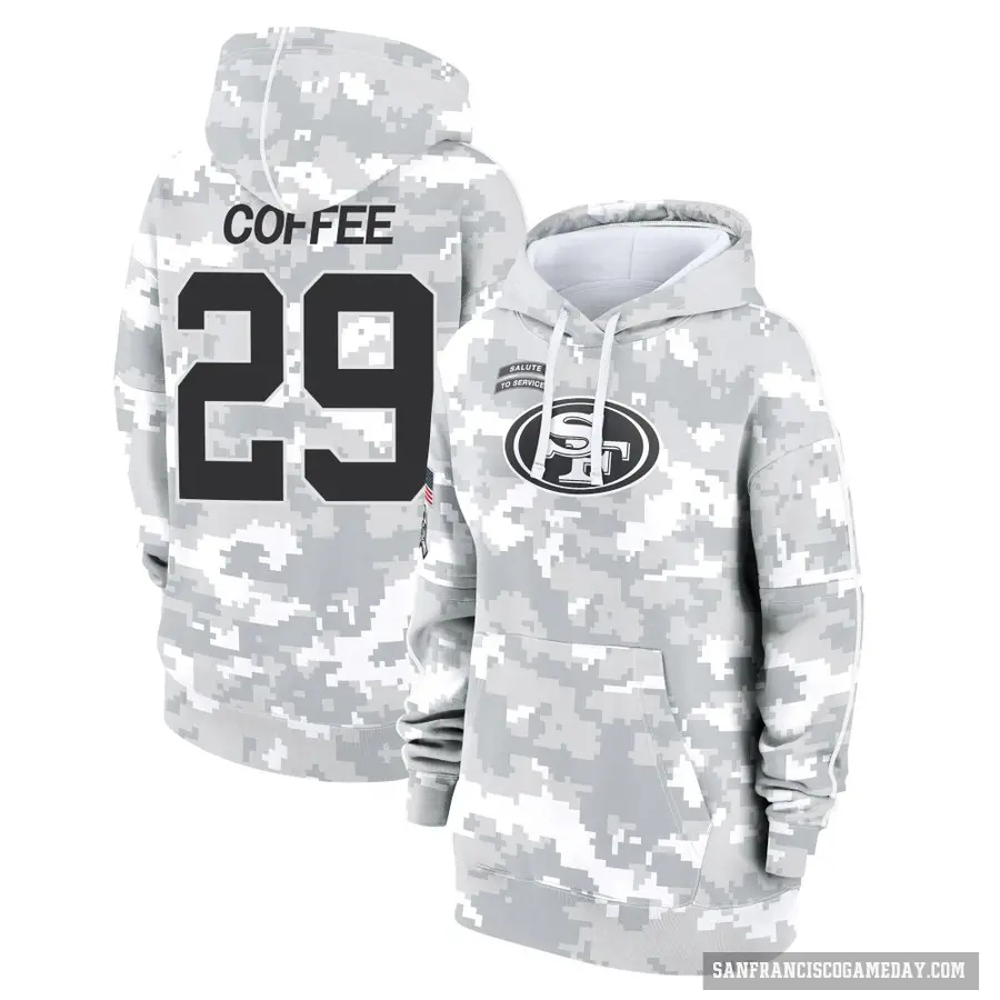 Women's ＃29 Glen Coffee San Francisco 49ers Arctic Camo 2024 Salute to Service Club Fleece Pullover Hoodie