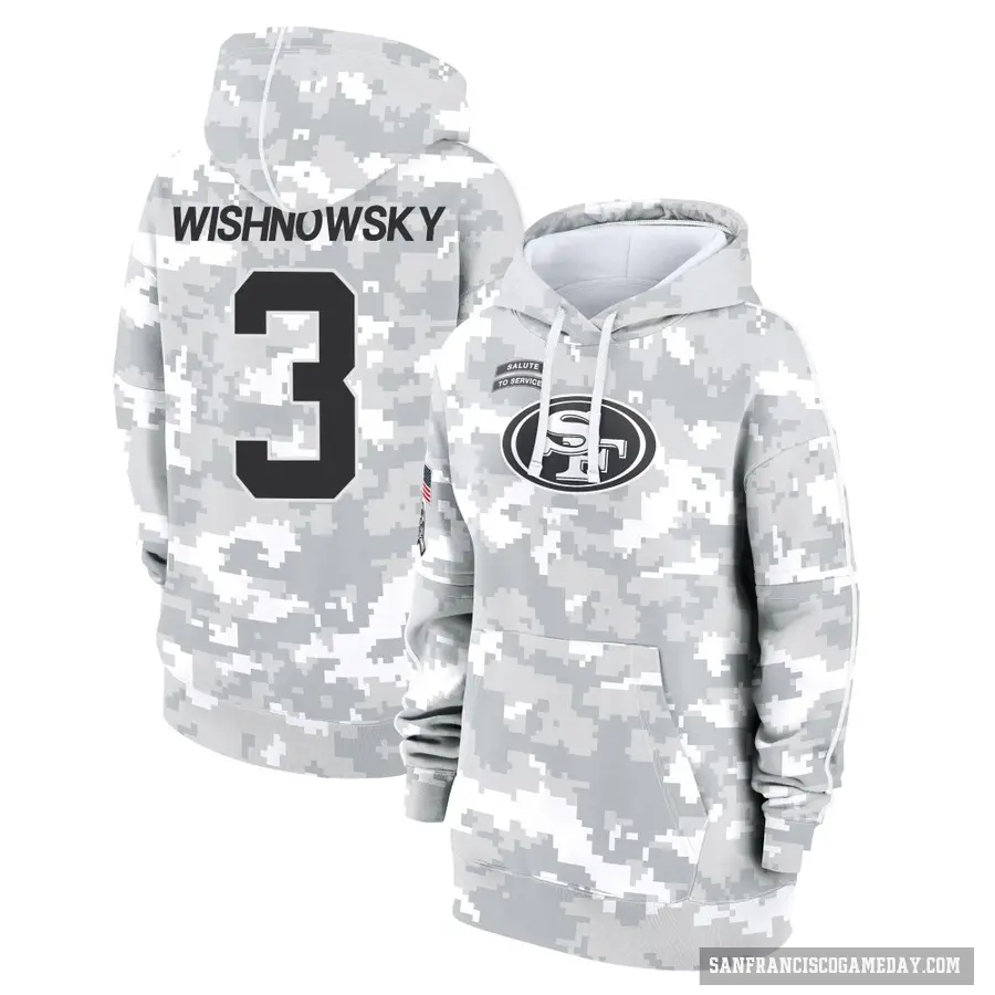Women's ＃3 Mitch Wishnowsky San Francisco 49ers Arctic Camo 2024 Salute to Service Club Fleece Pullover Hoodie