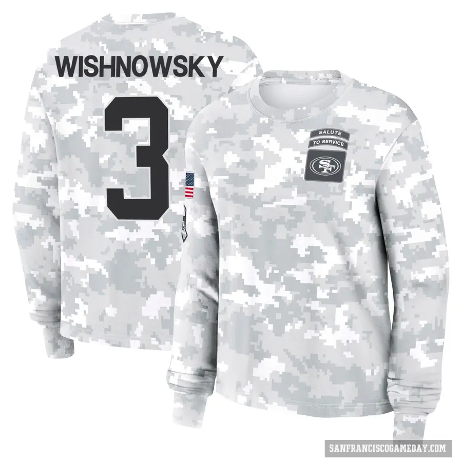 Women's ＃3 Mitch Wishnowsky San Francisco 49ers Camo Arctic 2024 Salute to Service Long Sleeve T-Shirt