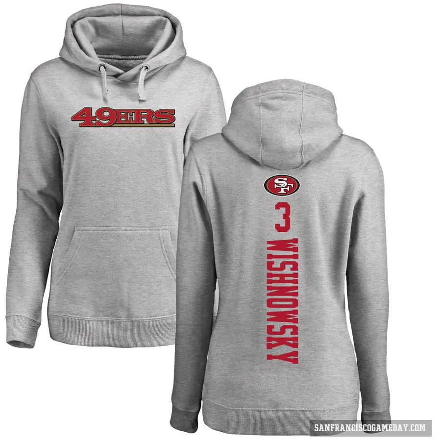 Women's ＃3 Mitch Wishnowsky San Francisco 49ers Pro Line Ash Backer Pullover Hoodie