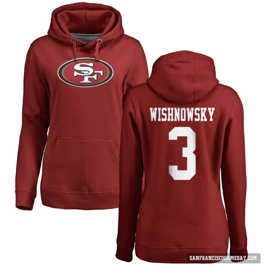 Women's ＃3 Mitch Wishnowsky San Francisco 49ers Red Pro Line Logo Pullover Hoodie