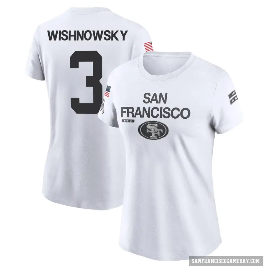 Women's ＃3 Mitch Wishnowsky San Francisco 49ers White 2024 Salute to Service Performance T-Shirt
