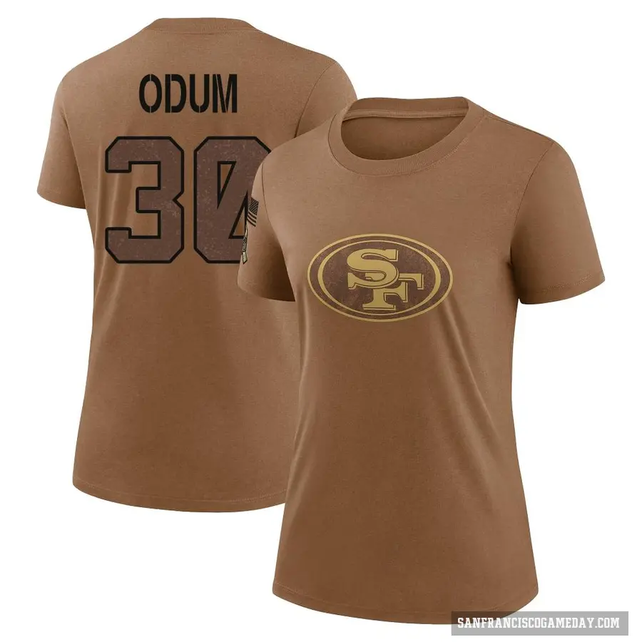 Women's ＃30 George Odum San Francisco 49ers Brown 2023 Salute To Service Performance T-Shirt