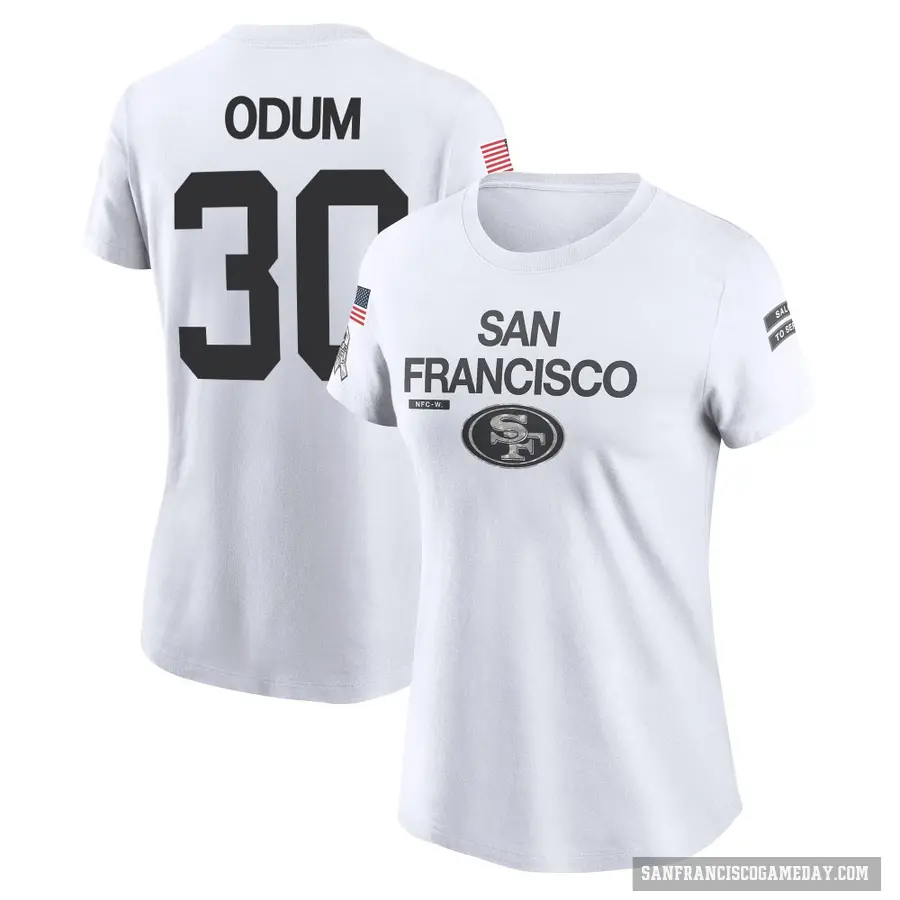 Women's ＃30 George Odum San Francisco 49ers White 2024 Salute to Service Performance T-Shirt