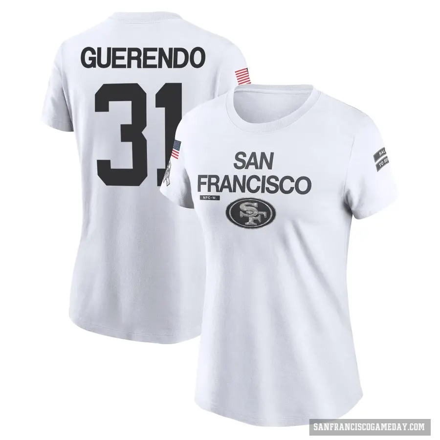 Women's ＃31 Isaac Guerendo San Francisco 49ers White 2024 Salute to Service Performance T-Shirt