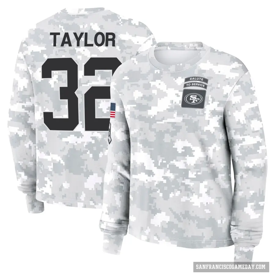 Women's ＃32 Patrick Taylor Jr. San Francisco 49ers Camo Arctic 2024 Salute to Service Long Sleeve T-Shirt