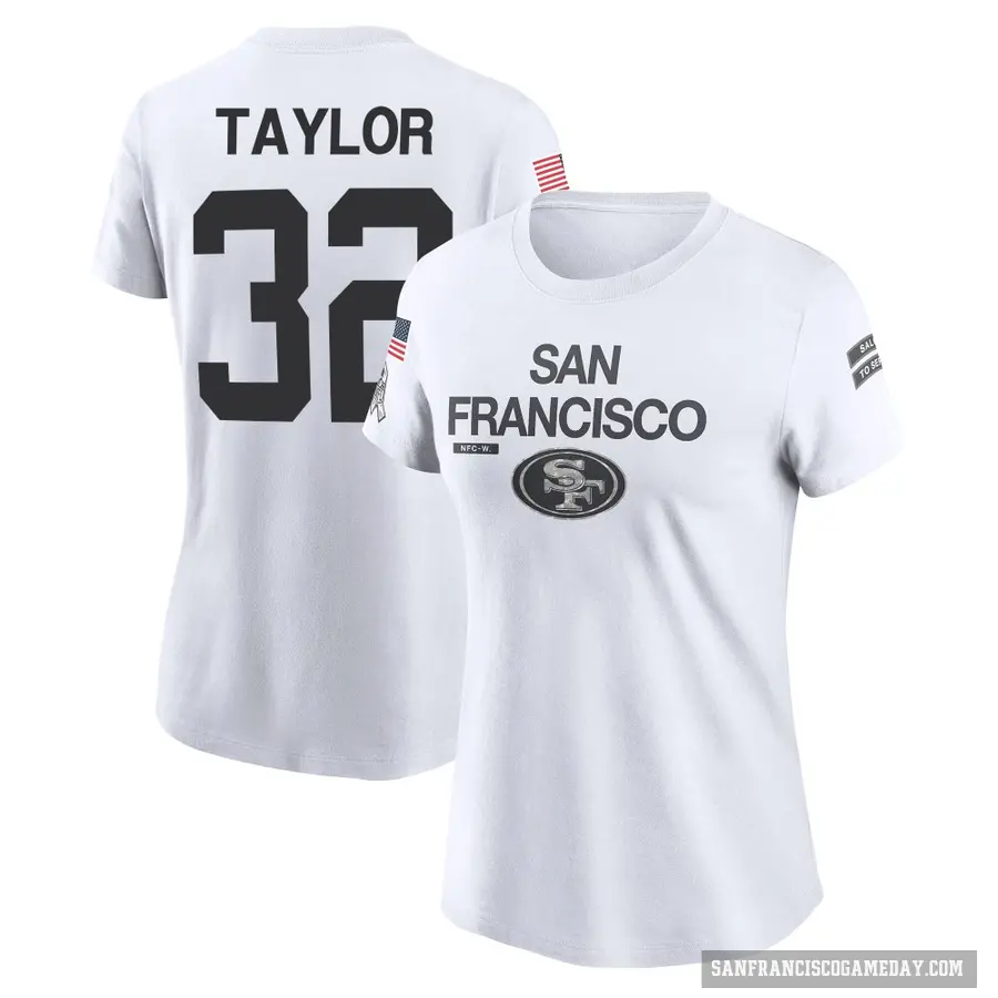 Women's ＃32 Patrick Taylor Jr. San Francisco 49ers White 2024 Salute to Service Performance T-Shirt