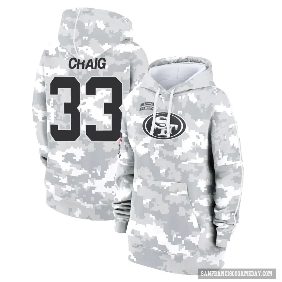 Women's ＃33 Roger Craig San Francisco 49ers Arctic Camo 2024 Salute to Service Club Fleece Pullover Hoodie