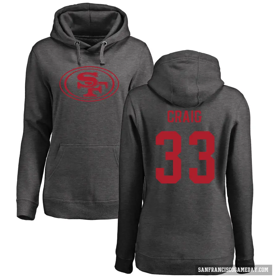 Women's ＃33 Roger Craig San Francisco 49ers Pro Line by Branded Ash One Color Pullover Hoodie