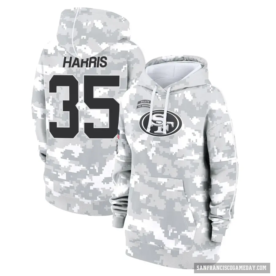 Women's ＃35 Erik Harris San Francisco 49ers Arctic Camo 2024 Salute to Service Club Fleece Pullover Hoodie