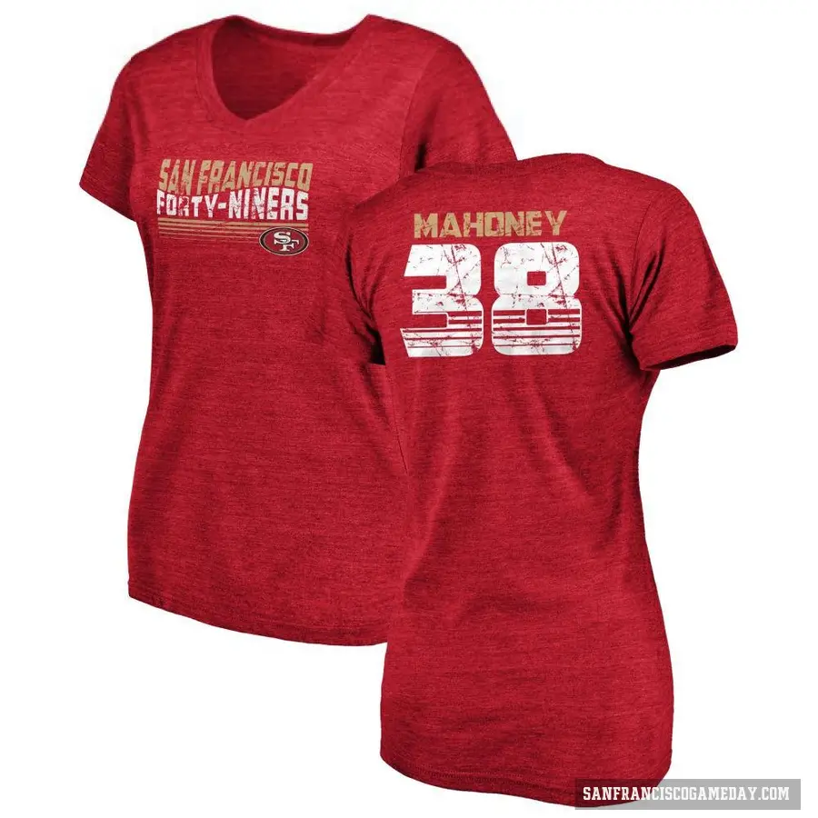 Women's ＃38 Jaylen Mahoney San Francisco 49ers Red Retro V-Neck T-Shirt