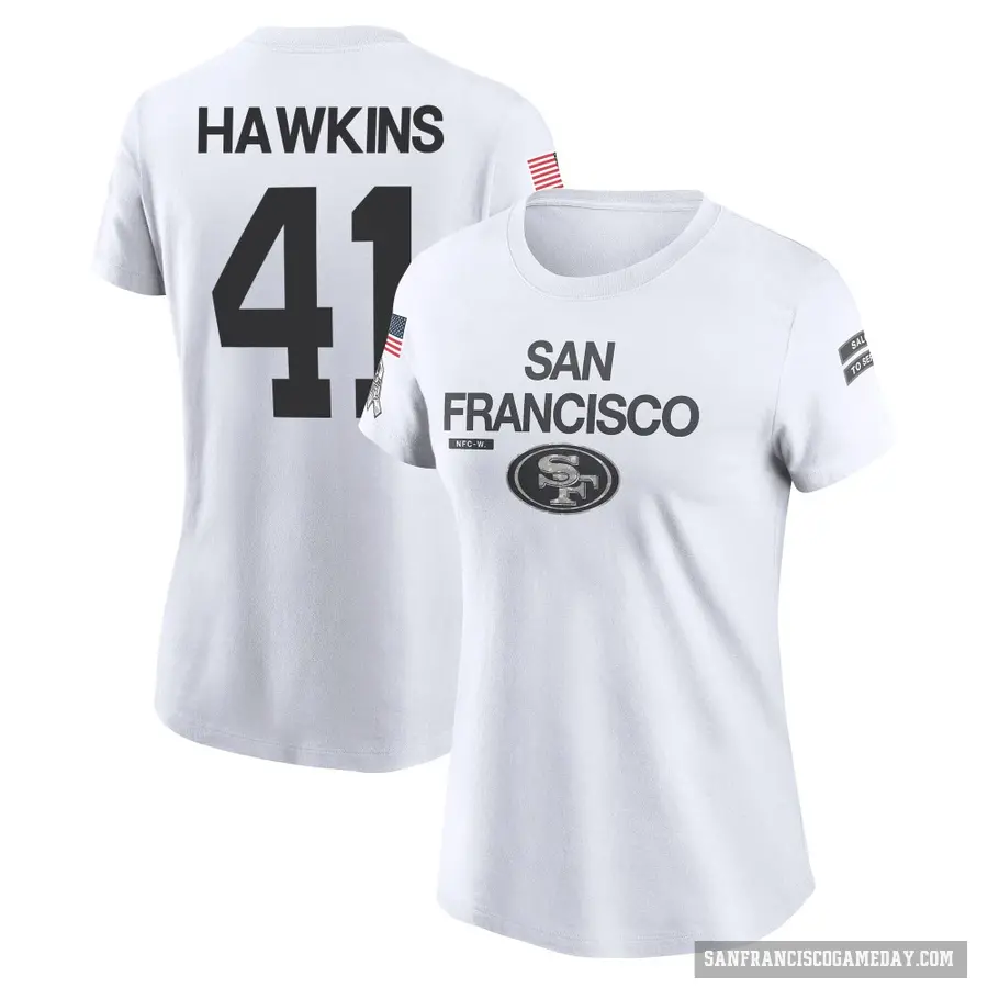 Women's ＃41 Tayler Hawkins San Francisco 49ers White 2024 Salute to Service Performance T-Shirt