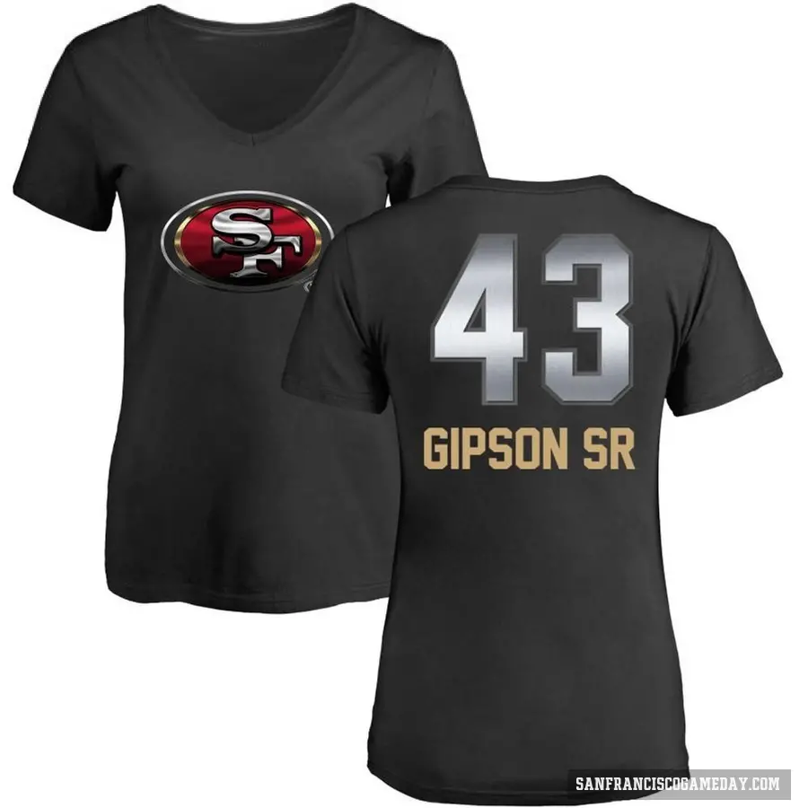 Women's ＃43 Tashaun Gipson Sr. San Francisco 49ers Black Midnight Mascot T-Shirt