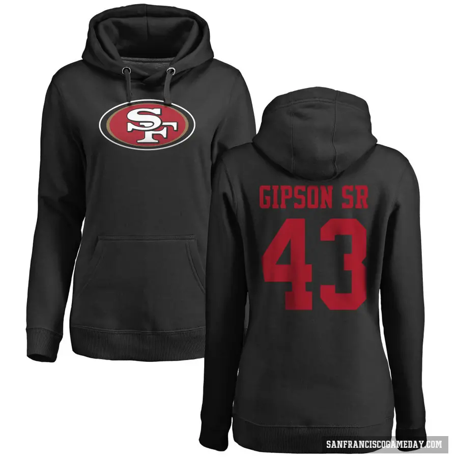 Women's ＃43 Tashaun Gipson Sr. San Francisco 49ers Black Pro Line Name & Number Logo Pullover Hoodie