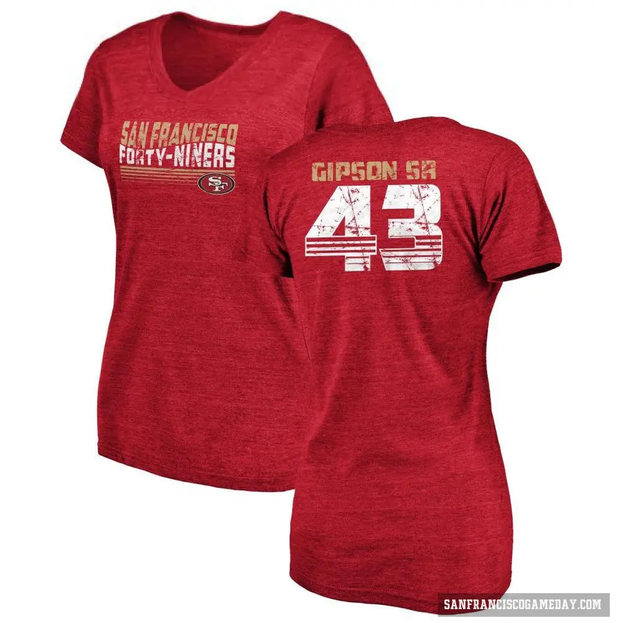 Women's ＃43 Tashaun Gipson Sr. San Francisco 49ers Red Retro V-Neck T-Shirt