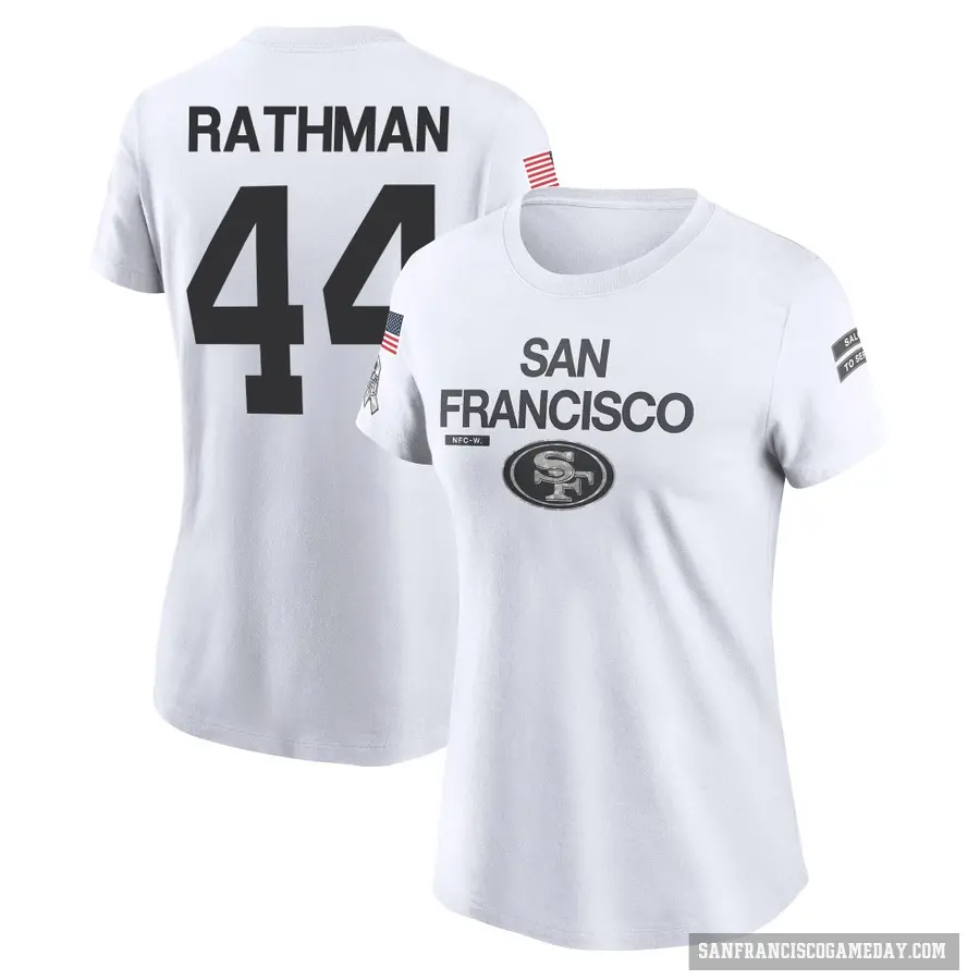 Women's ＃44 Tom Rathman San Francisco 49ers White 2024 Salute to Service Performance T-Shirt