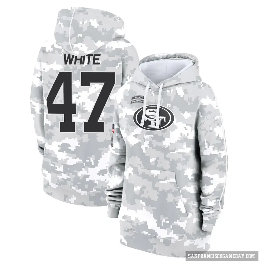 Women's ＃47 DaShaun White San Francisco 49ers Arctic Camo 2024 Salute to Service Club Fleece Pullover Hoodie